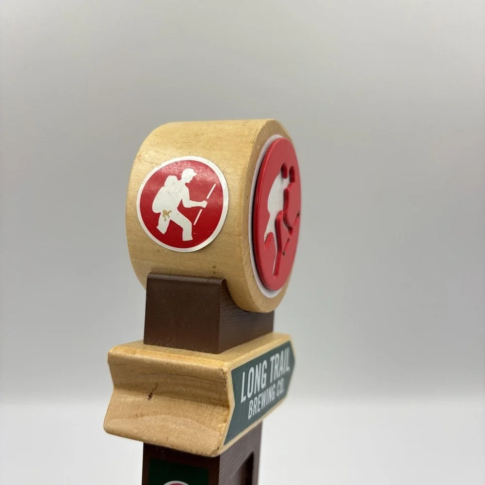 Long‎ Trail Brewing Co Hiker Logo Draft Beer Tap Handle Wood Brown Red Barware